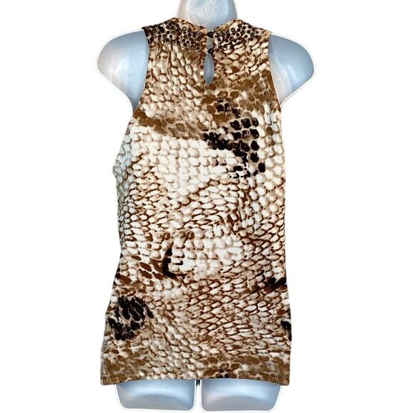 Cache Womens Sleeveless Snakeskin Print Beaded Scoop Neckline Stretchy Blouse M - Picture 2 of 10